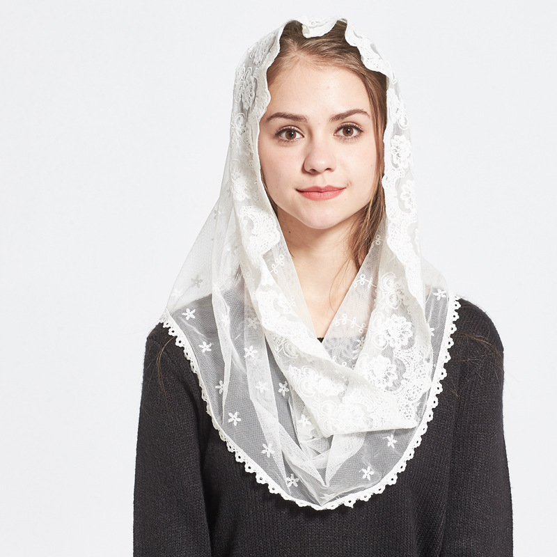 Floral Lace Head Veil Catholic Latin Mass Shawl Head Covering Scarf Muslim Veil